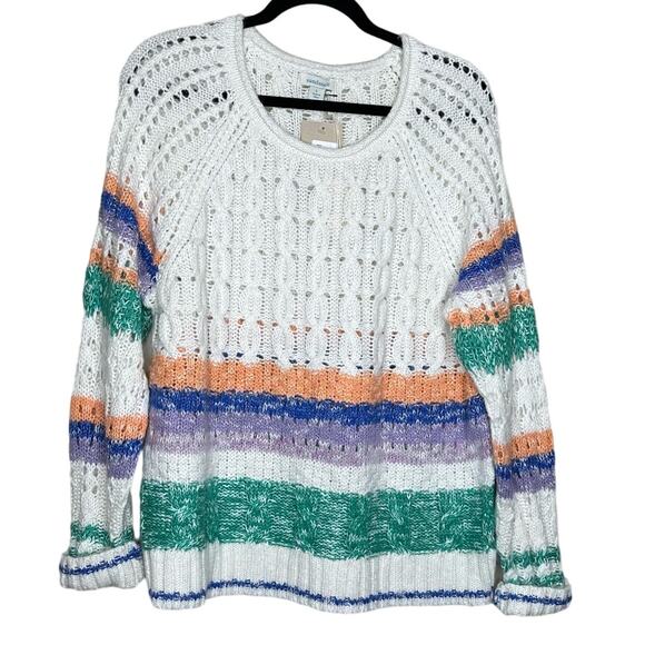 Sundance Sweaters - Sundance Catalog Waters Edge Striped Sweater Cable Knit Size Large NWT MSRP $138